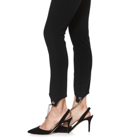 Paige Transcend Hoxton High Waist Chain Stirrup Ankle Peg Jeans Black - Picture 2 of 9